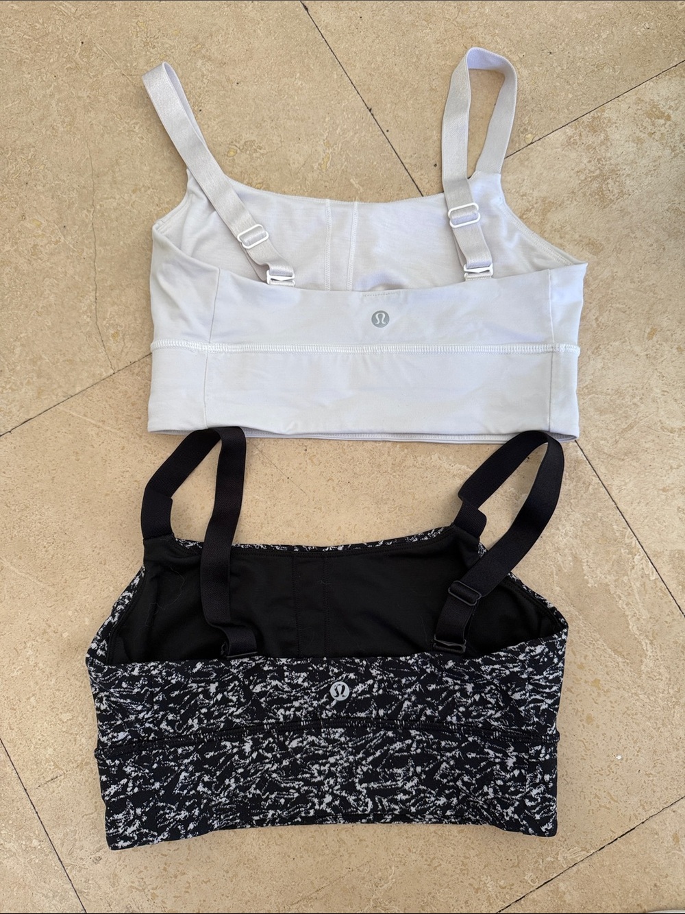 Lululemon two high impact sports bras in White and Black Marble